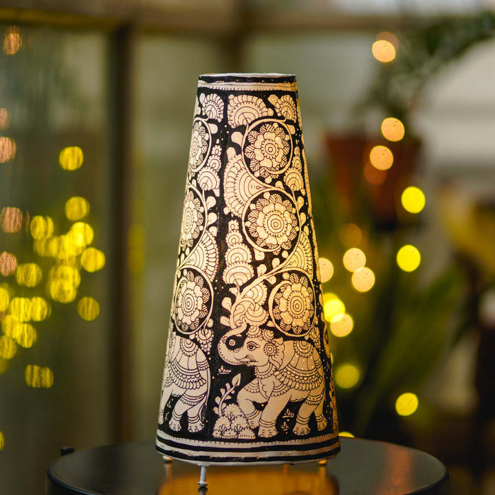Elephant Hand Painted Tholu Bommalata Tabletop Lamp | 17 inches