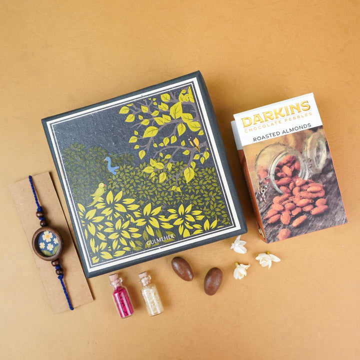 Handmade Eco-friendly Jasmine Pressed Flower Rakhi with Roli Chawal