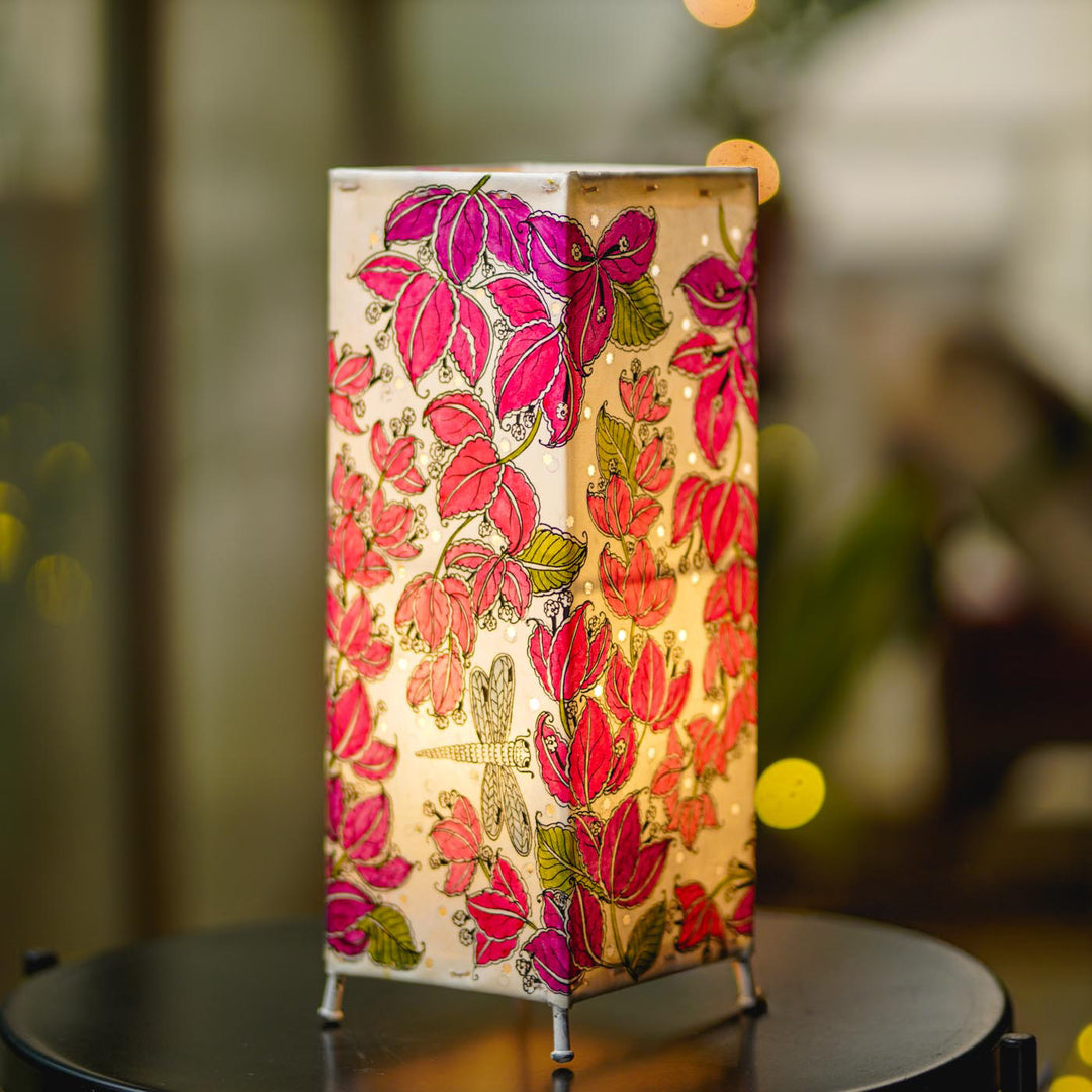 Bougainvillea Hand Painted Tholu Bommalata Tabletop Lamp | 14 inches