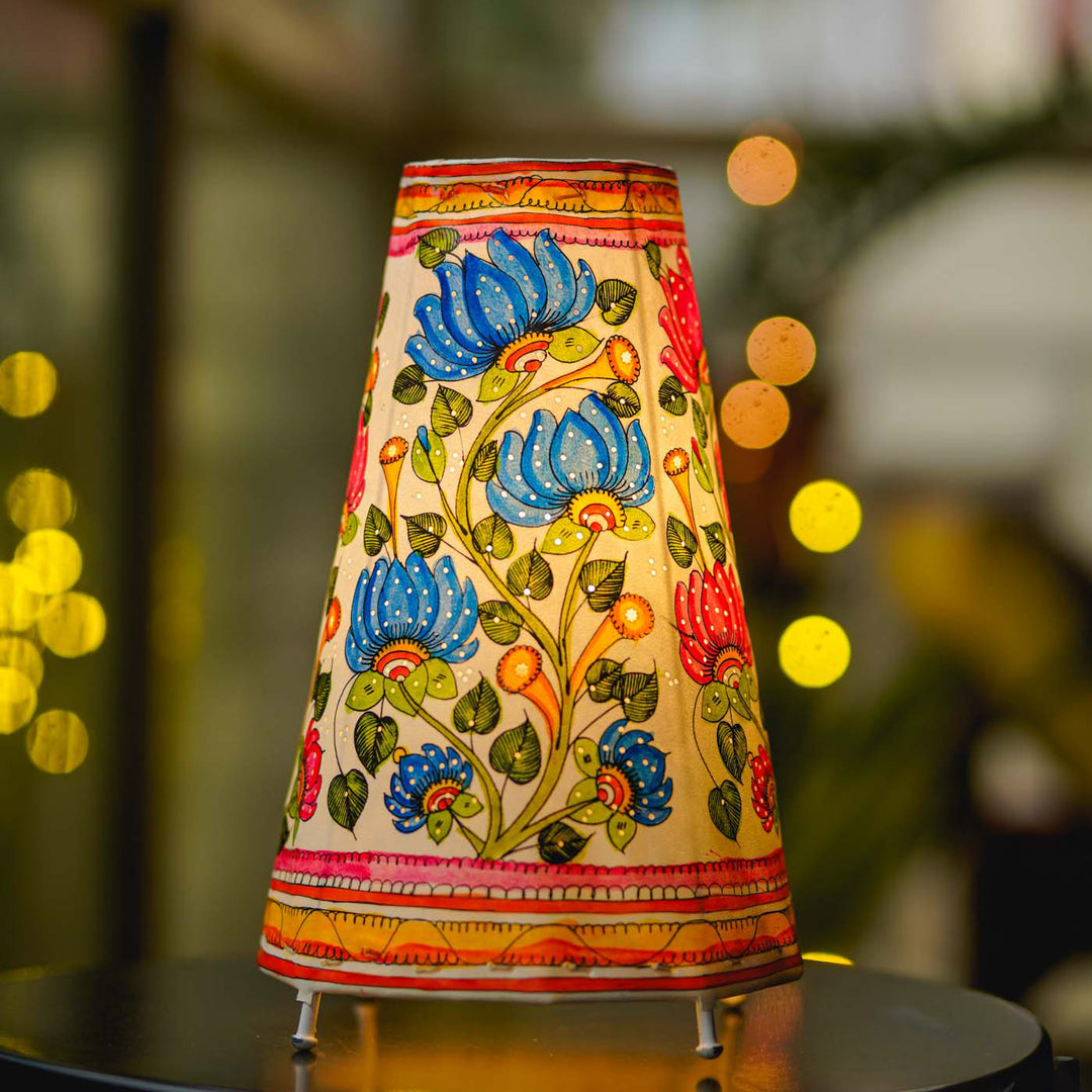 Lotus Hand Painted Tholu Bommalata Tabletop Lamp | 13 inches