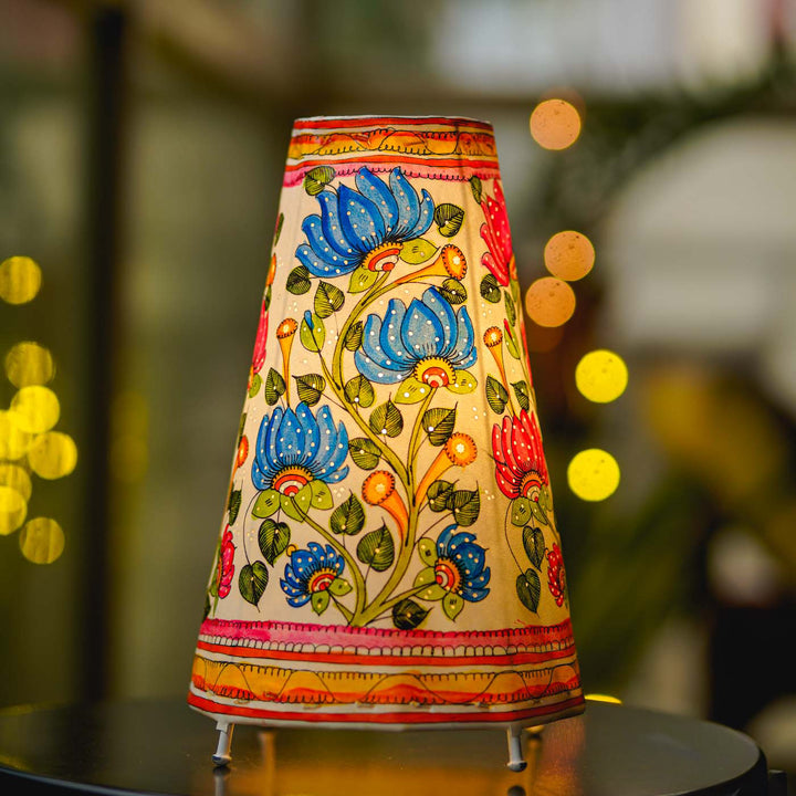 Lotus Hand Painted Tholu Bommalata Tabletop Lamp | 13 inches