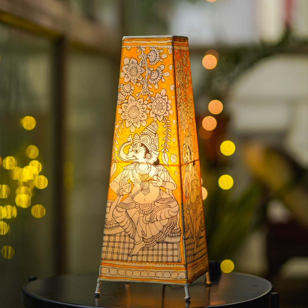 Ganesha Hand Painted Tholu Bommalata Tabletop Lamp | 17 inches