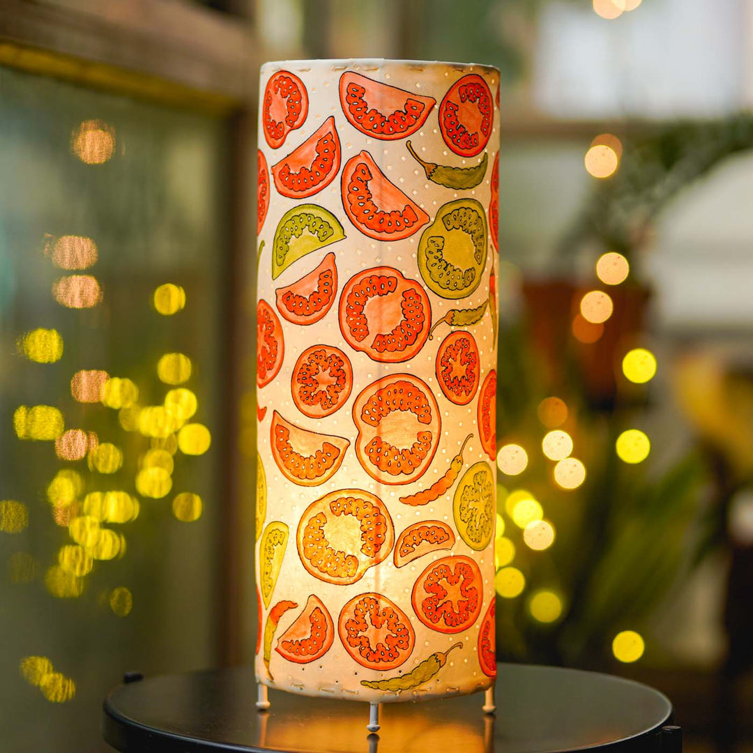 Tomato & chilli Hand Painted Tholu Bommalata Floor Lamp | 19 inches
