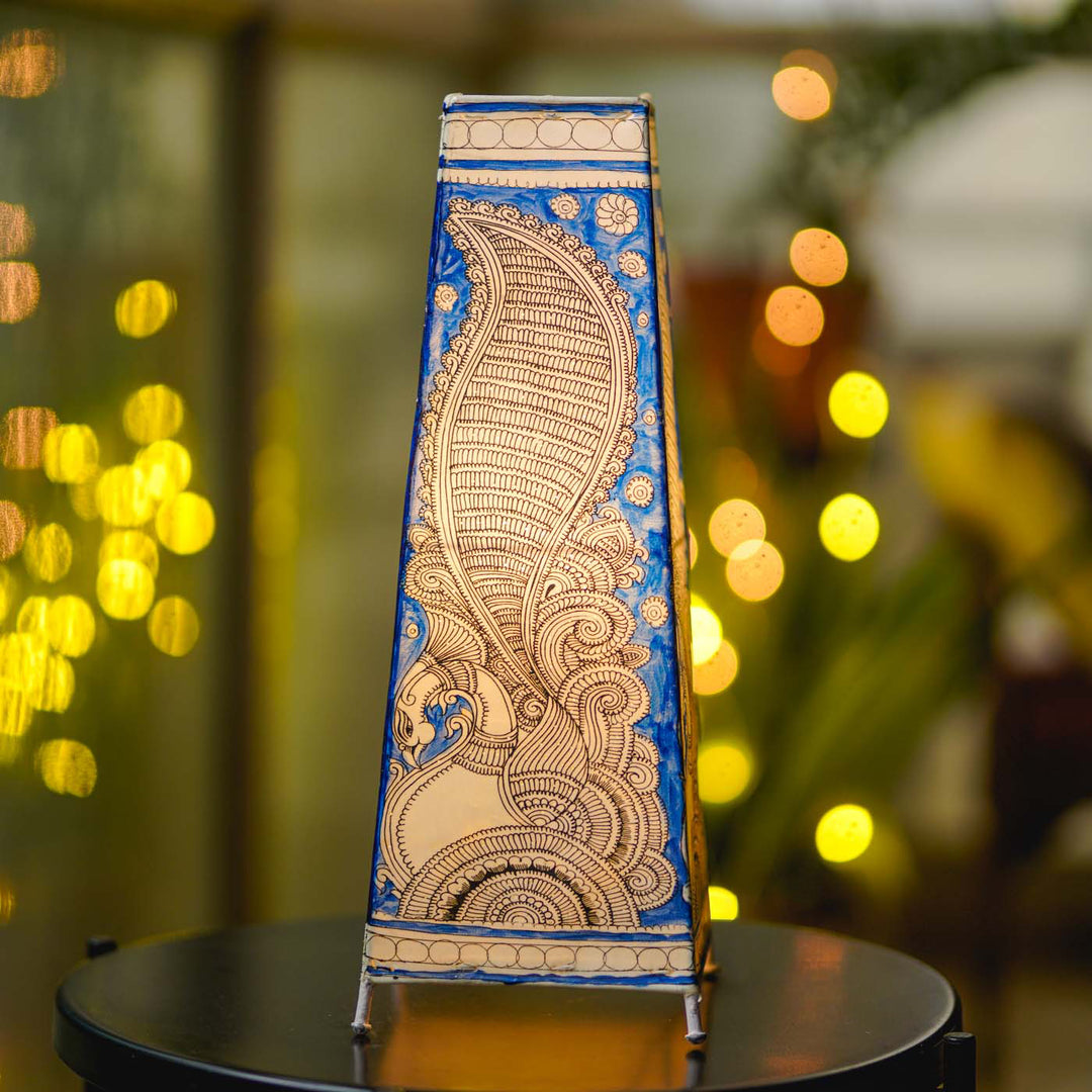Peacock Hand Painted Tholu Bommalata Tabletop Lamp | 17 inches
