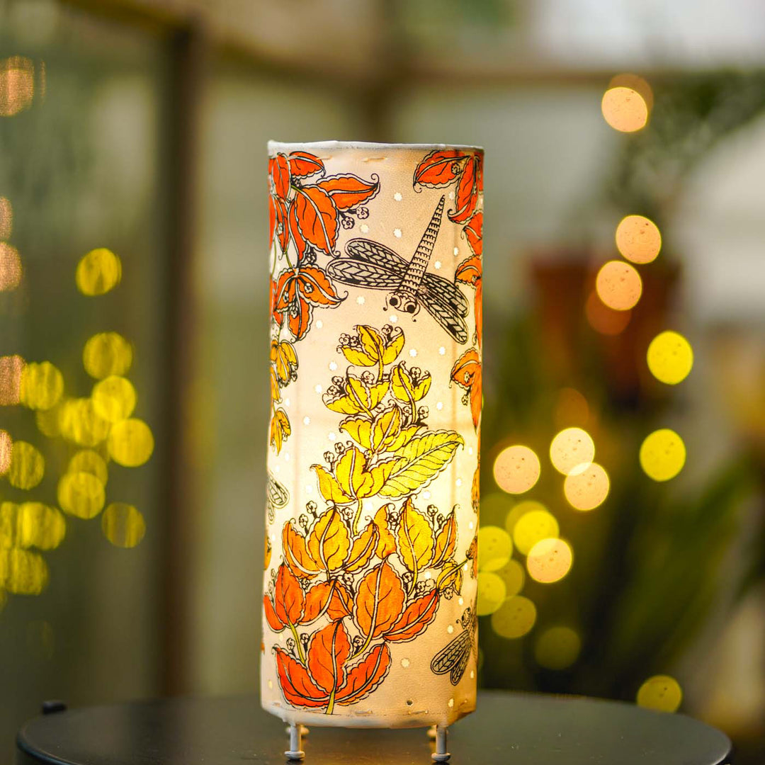 Bougainvillea Hand Painted Tholu Bommalata Tabletop Lamp | 14 inches