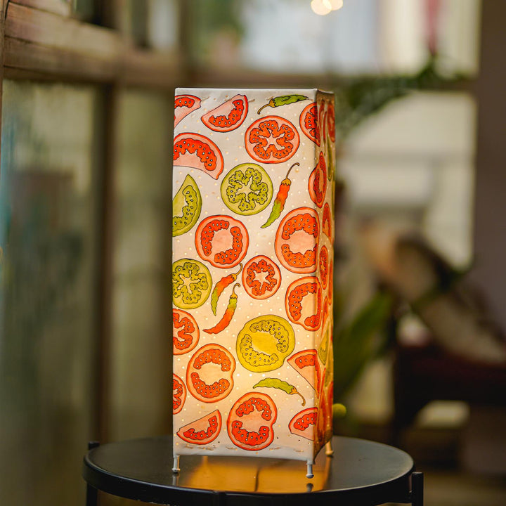 Tomato & chilli Hand Painted Tholu Bommalata Floor Lamp | 19 inches