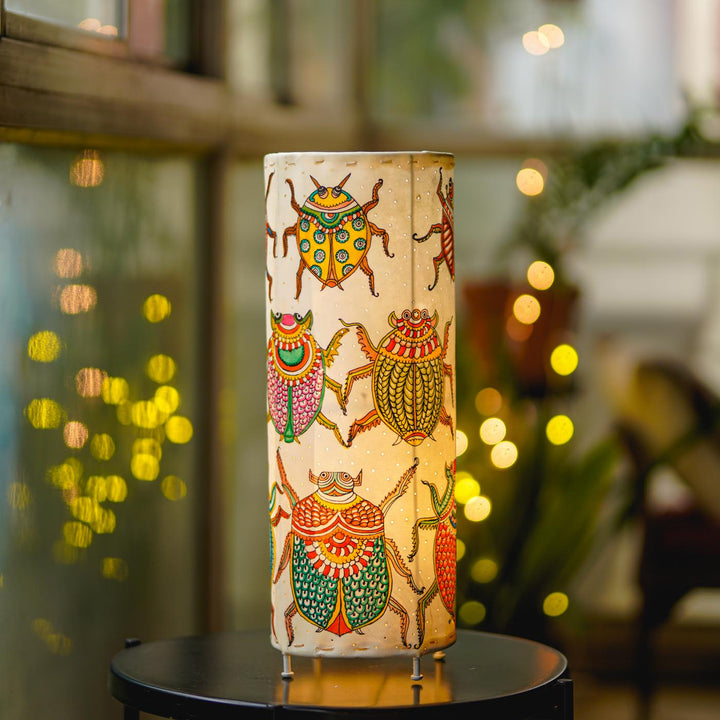 Insects Theme Hand Painted Tholu Bommalata Floor Lamp | 19 inches