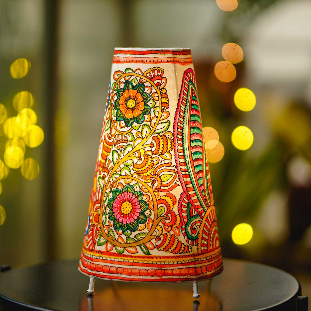 Peacock Hand Painted Tholu Bommalata Tabletop Lamp | 13 inches