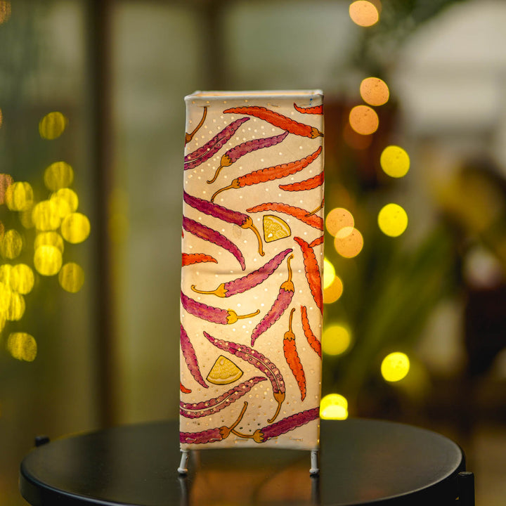 Chillis & Lemon Hand Painted Tholu Bommalata Tabletop Lamp | 14 inches