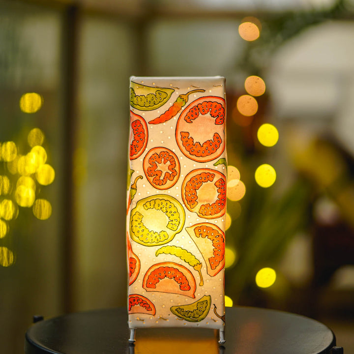 Tomato & chilli Hand Painted Tholu Bommalata Tabletop Lamp | 14 inches