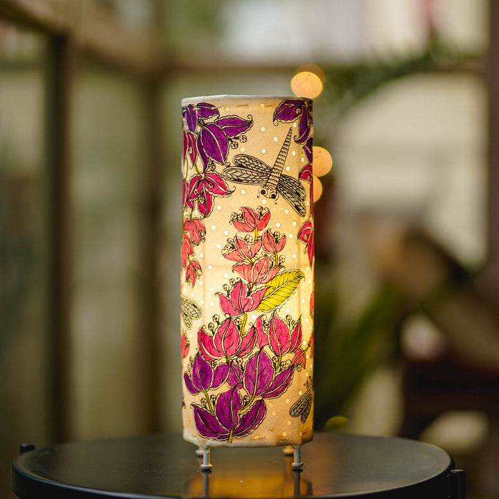 Bougainvillea Hand Painted Tholu Bommalata Tabletop Lamp | 14 inches