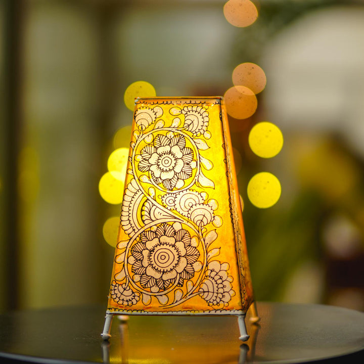 Floral Hand Painted Tholu Bommalata Tabletop Lamp | 9 inches