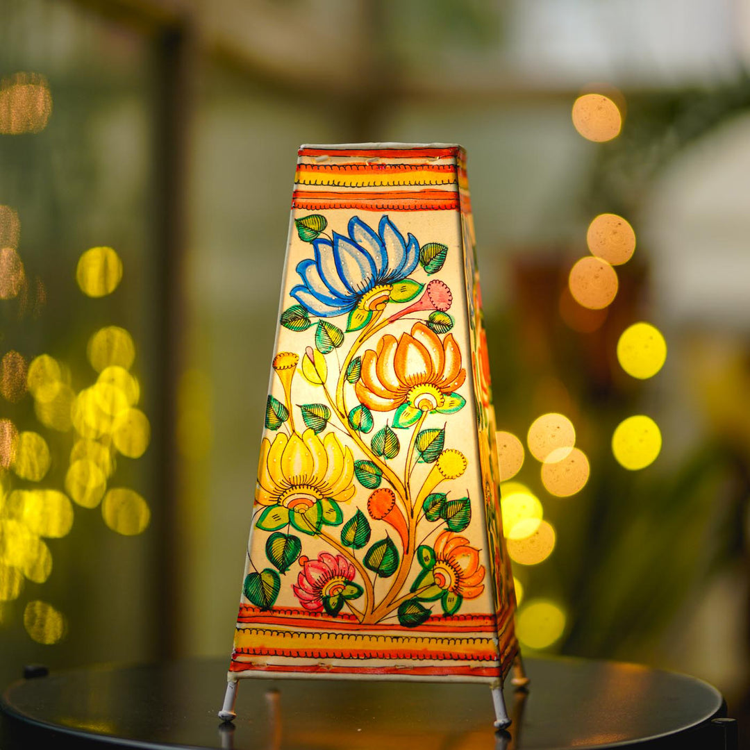 Lotus Hand Painted Tholu Bommalata Tabletop Lamp | 13 inches