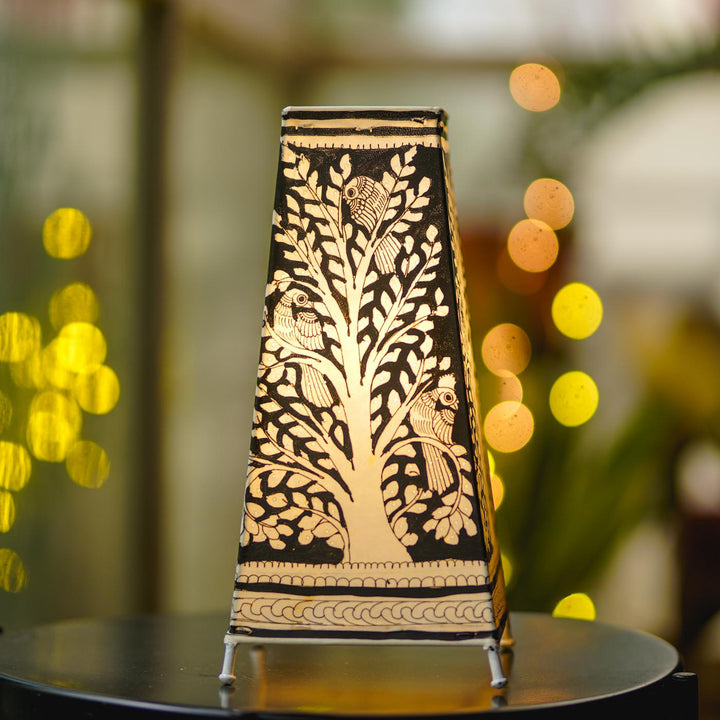 Tree of Life Hand Painted Tholu Bommalata Tabletop Lamp | 13 inches
