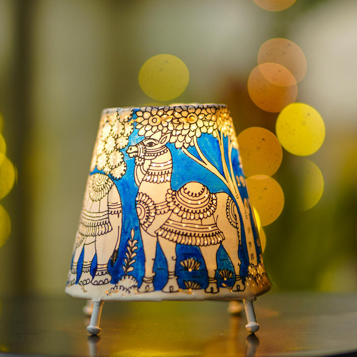 Animal Kingdom Hand Painted Tholu Bommalata Tabletop Lamp | 6 inches