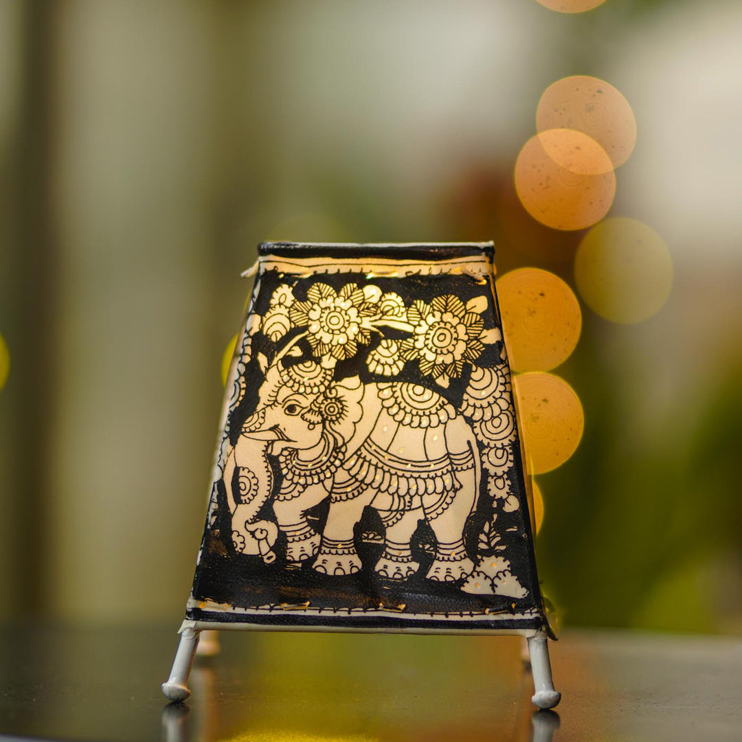 Elephant Hand Painted Tholu Bommalata Tabletop Lamp | 6 inches