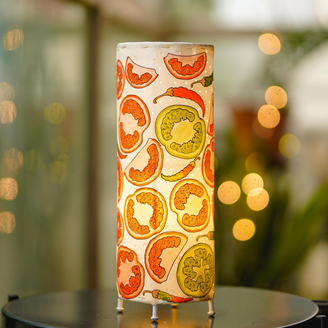 Tomato & chilli Hand Painted Tholu Bommalata Tabletop Lamp | 14 inches