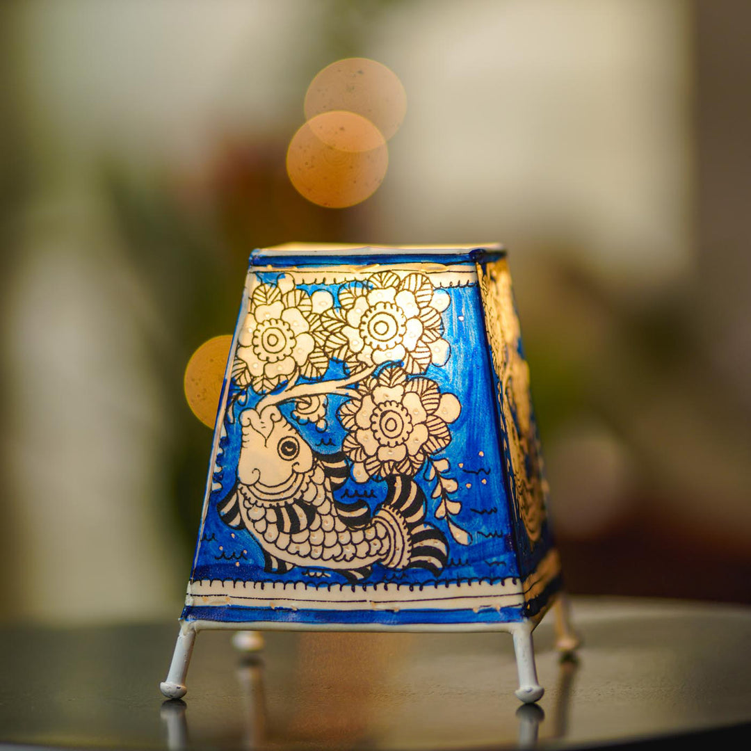 Fish Hand Painted Tholu Bommalata Tabletop Lamp | 6 inches