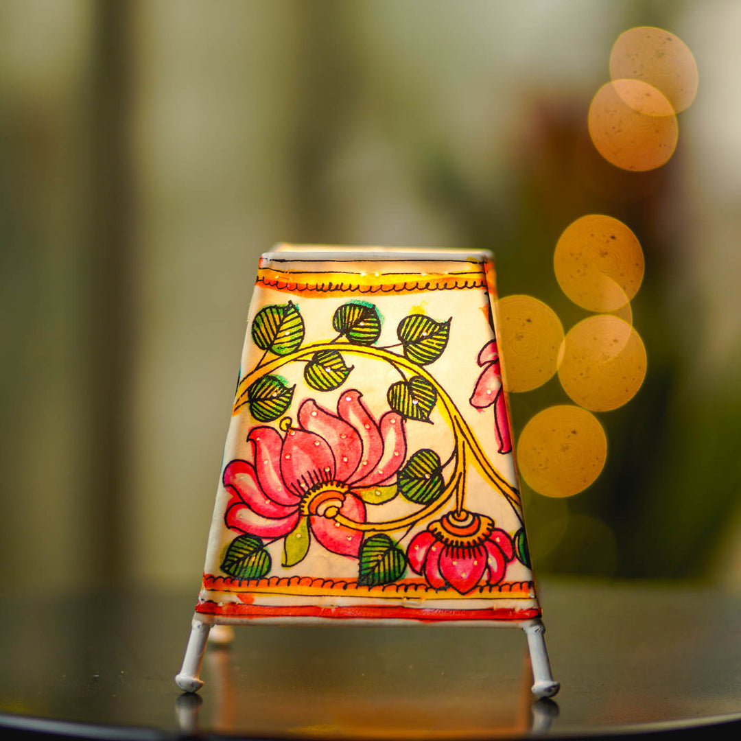 Lotus Hand Painted Tholu Bommalata Tabletop Lamp | 6 inches