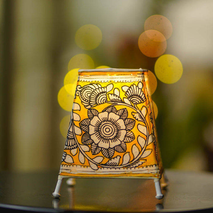Floral Hand Painted Tholu Bommalata Tabletop Lamp | 6 inches