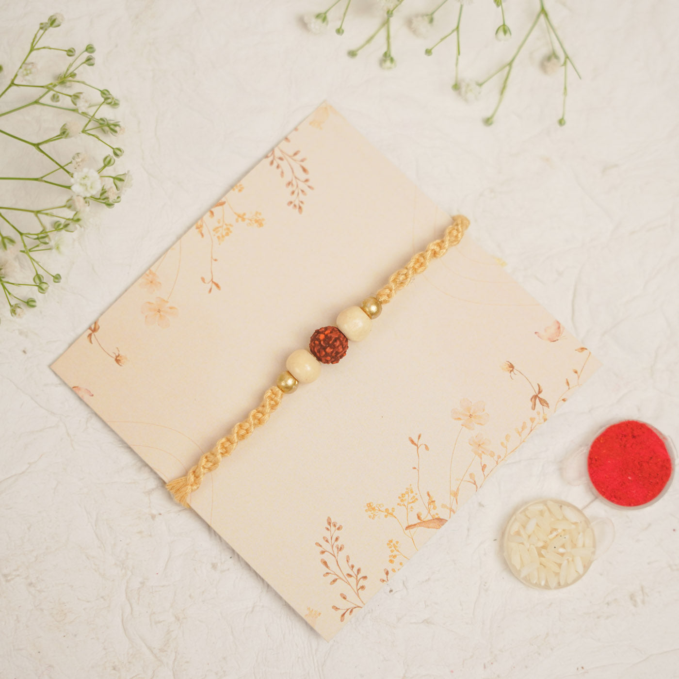 Buy Handmade Pearl Rudraksha Rakhi With Roli Chawal For Brother Online ...