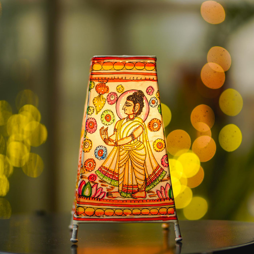 Buddha Hand Painted Tholu Bommalata Tabletop Lamp | 9 inches
