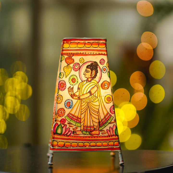 Buddha Hand Painted Tholu Bommalata Tabletop Lamp | 9 inches