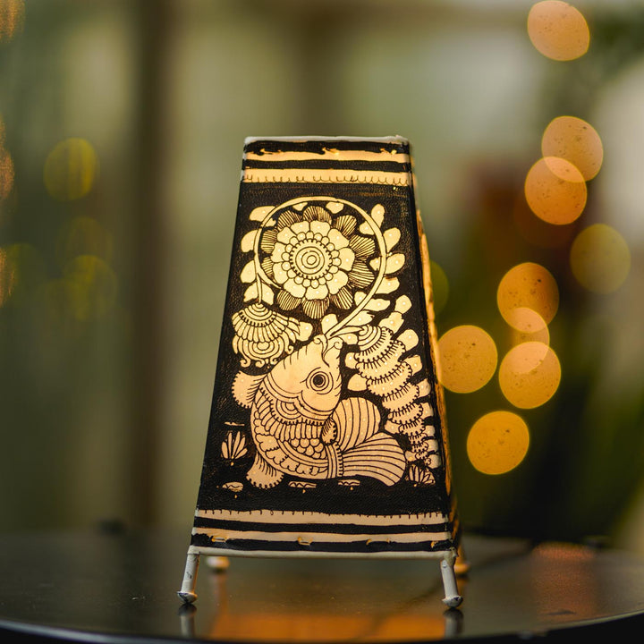 Fish Hand Painted Tholu Bommalata Tabletop Lamp | 9 inches