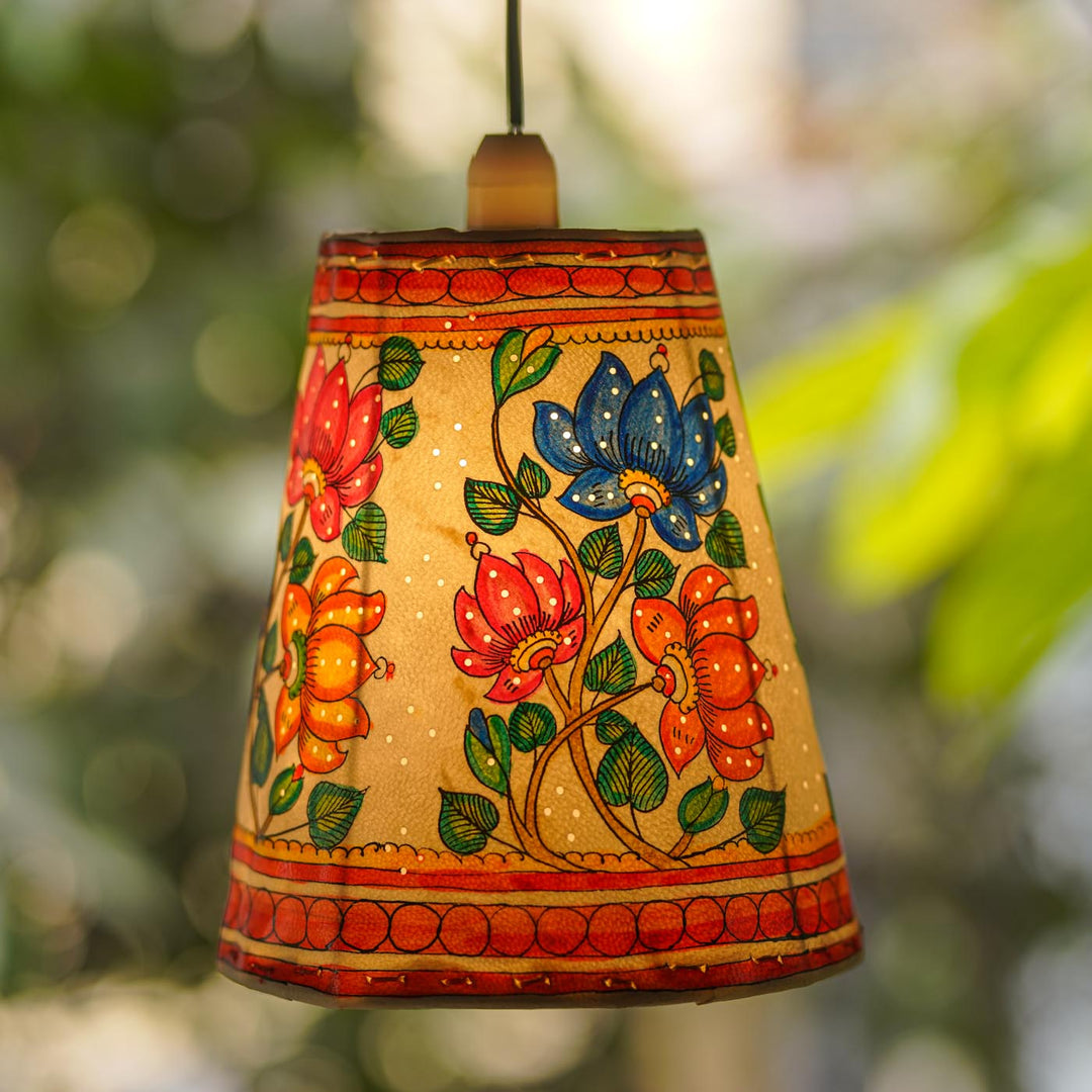 Lotus Hand Painted Tholu Bommalata Hanging Lamp | 8 inches