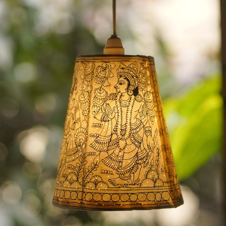 Radha Krishna Hand Painted Tholu Bommalata Hanging Lamp | 8 inches