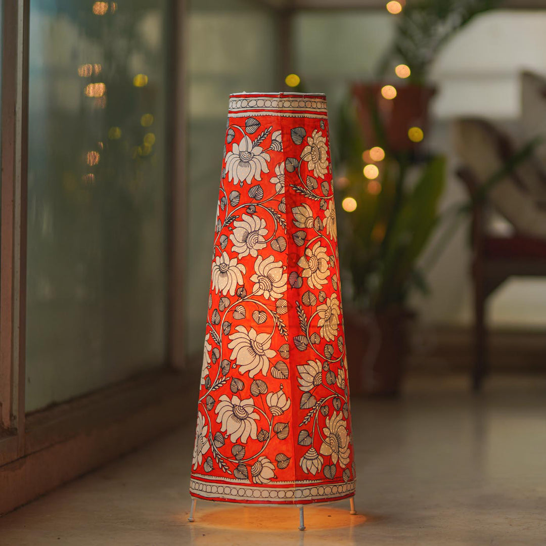 Lotus Hand Painted Tholu Bommalata Floor Lamp | 26 inches