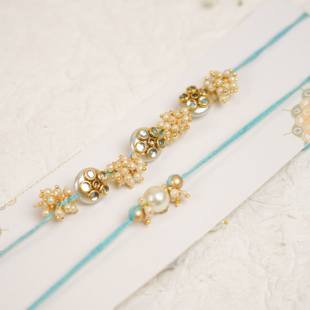Handmade Triple Bajra Ghungroo Bhaiya Bhabhi Rakhi With Roli Chawal - Close-up on Decorative Beads