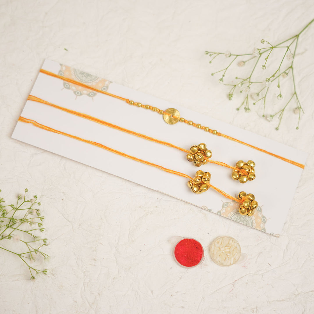Handmade Swarn Sutra Ghungroo Bhaiya Bhabhi Rakhi With Roli Chawal - Packaged with Roli and Rice (5)