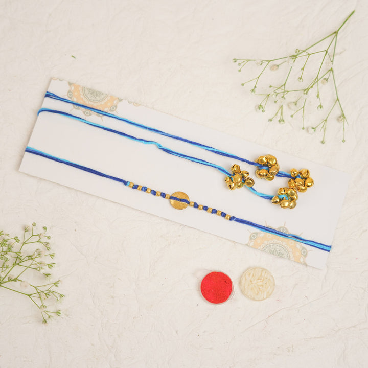Handmade Swarn Sutra Ghungroo Bhaiya Bhabhi Rakhi With Roli Chawal - Packaged with Roli and Rice (3)