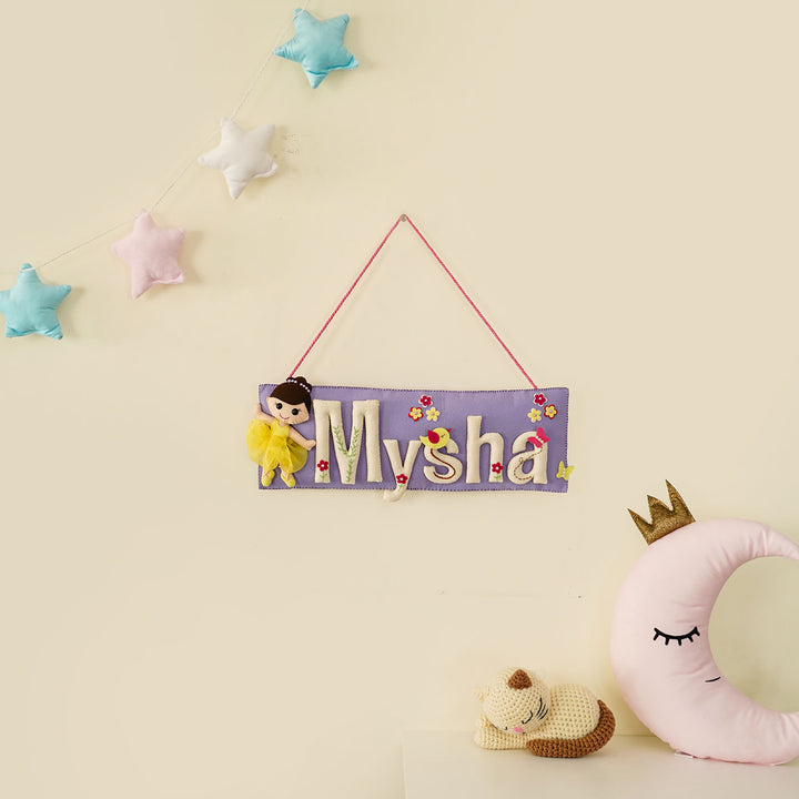 Handcrafted Doll Themed Rectangle Felt Name Plate for Kids