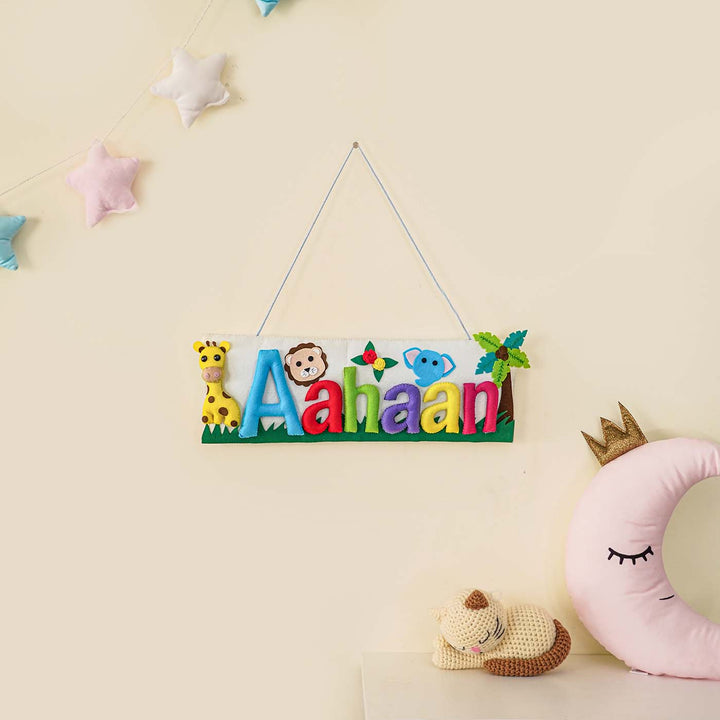 Handcrafted Animal Safari Themed Rectangle Felt Name Plate for Kids