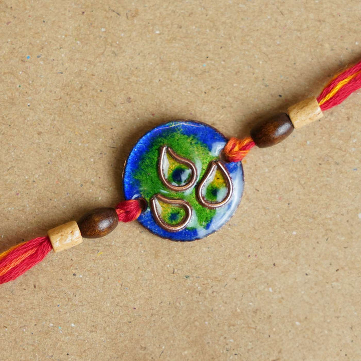 Handmade Morpankh Copper Enamel Rakhi With Chocolates & Roli Chawal