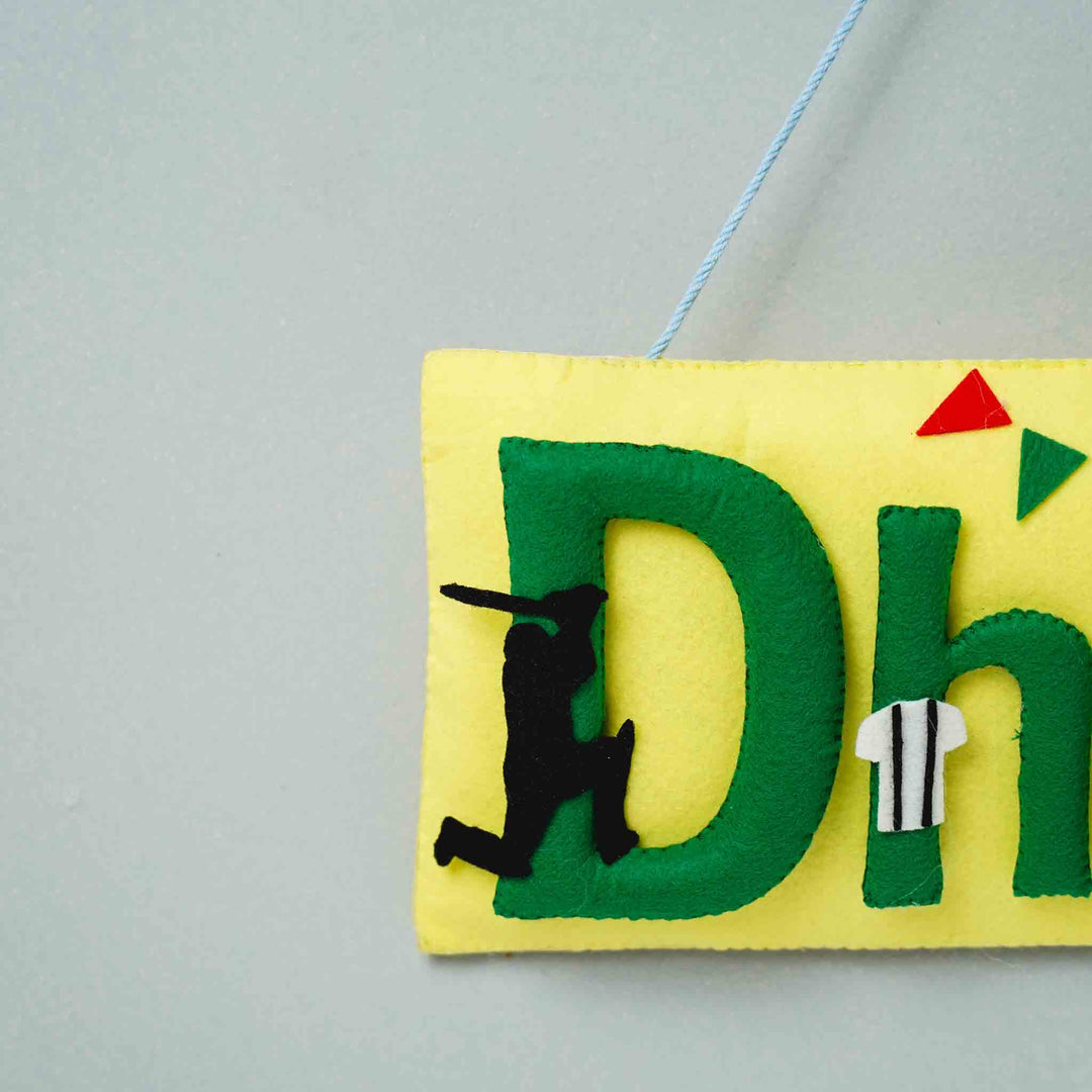 Handcrafted Sports Themed Rectangle Felt Name Plate for Kids
