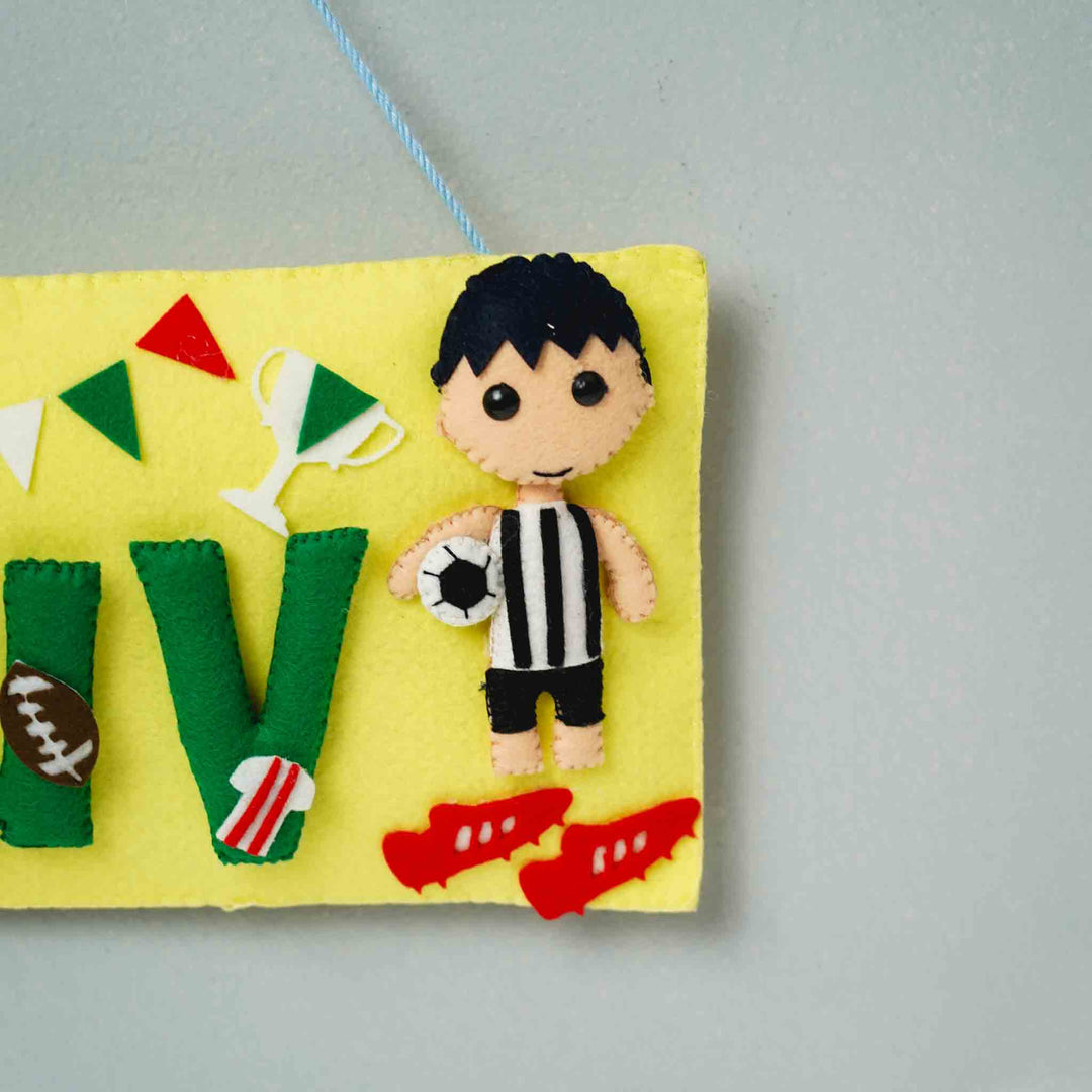 Handcrafted Sports Themed Rectangle Felt Name Plate for Kids