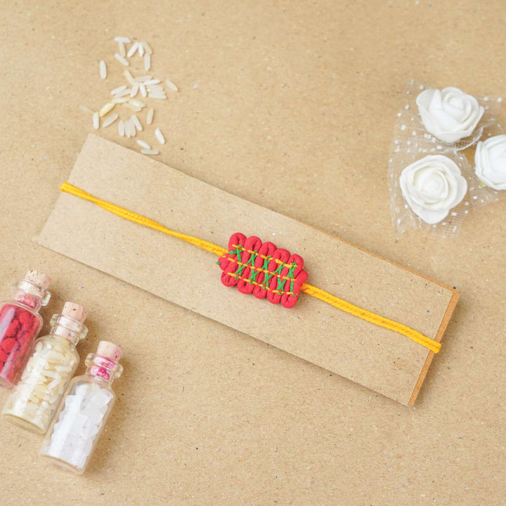 Handmade Dor Upcycled Fabric Rakhi With Roli Chawal