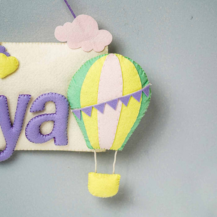 Handcrafted Hot Air Balloon Themed Rectangle Felt Name Plate for Kids