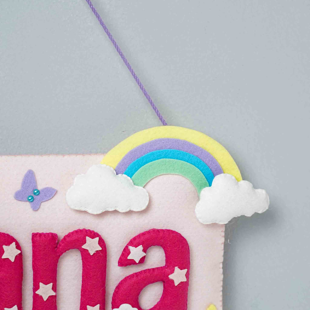 Handcrafted Unicorn Themed Rectangle Felt Name Plate for Kids