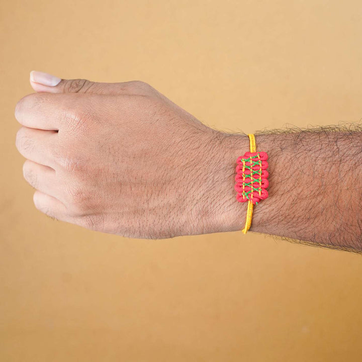 Handmade Dor Upcycled Fabric Rakhi With Roli Chawal