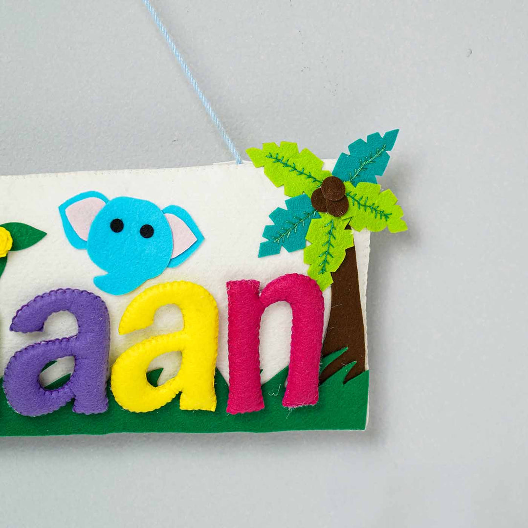 Handcrafted Animal Safari Themed Rectangle Felt Name Plate for Kids