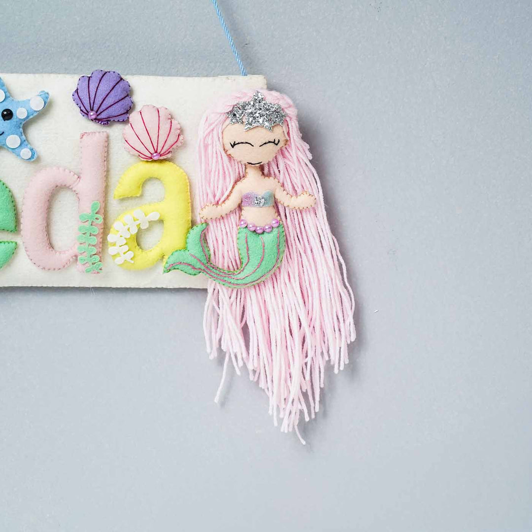 Handcrafted Mermaid & Unicorn Themed Rectangle Felt Name Plate for Kids