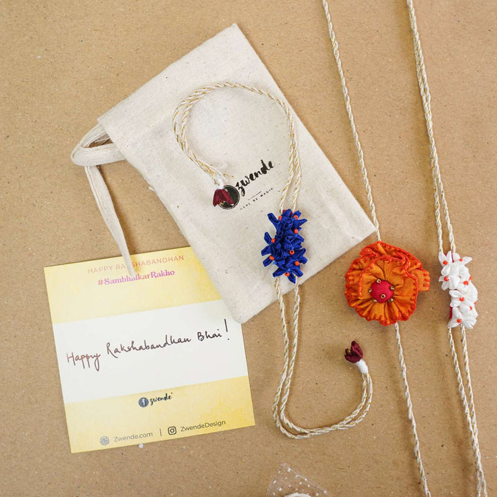 Handmade Dor Upcycled Fabric Rakhi With Roli Chawal
