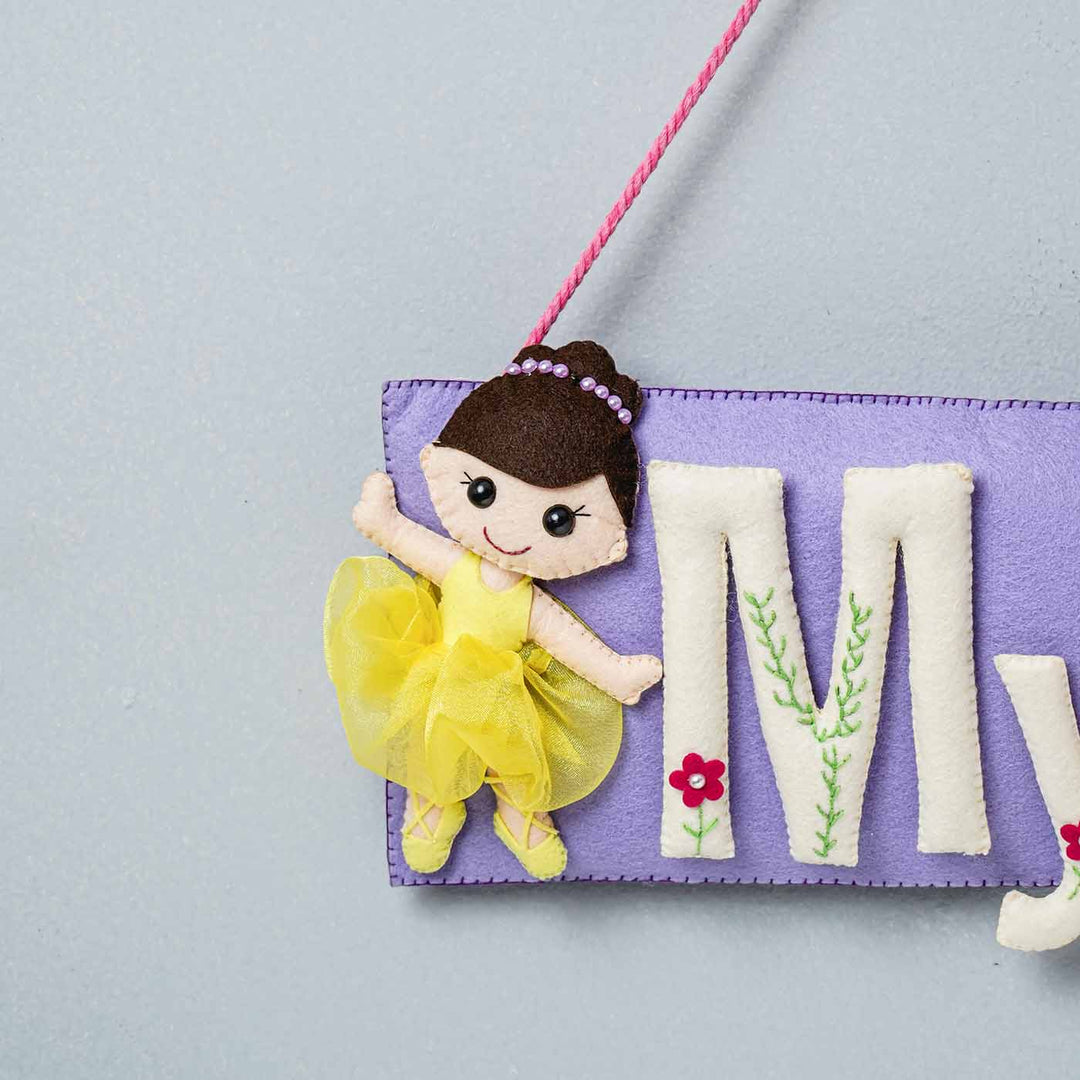 Handcrafted Doll Themed Rectangle Felt Name Plate for Kids