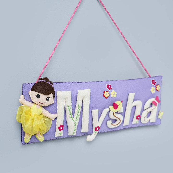 Handcrafted Doll Themed Rectangle Felt Name Plate for Kids