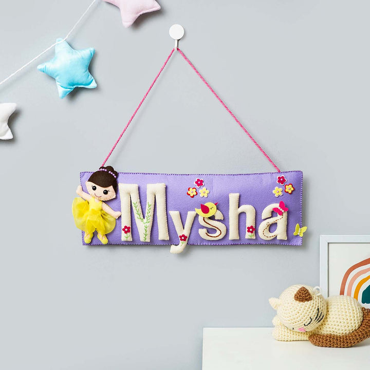 Handcrafted Doll Themed Rectangle Felt Name Plate for Kids