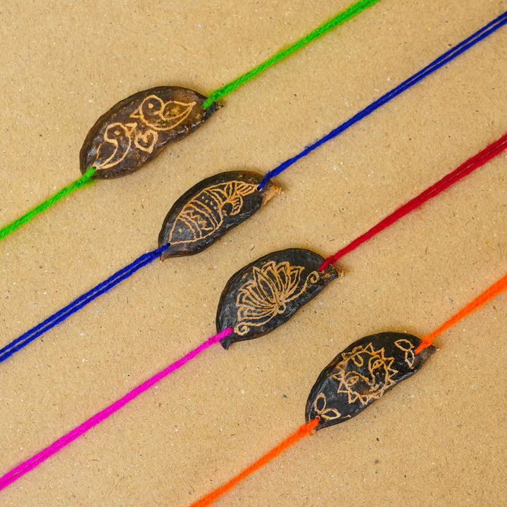 Handmade Plantable Ropan Seed Rakhi With Roli Chawal | Set of 4